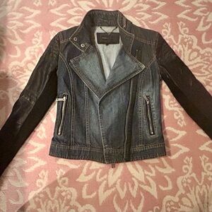 BCBGMaxAzria Black Leather and Denim Jacket
